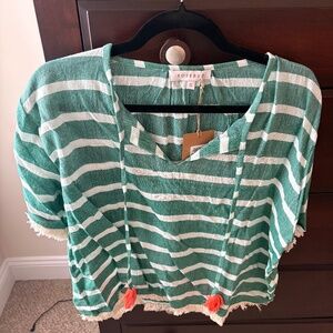 Rosebud Size Small Green Fringe Striped Top